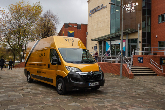 van outside university